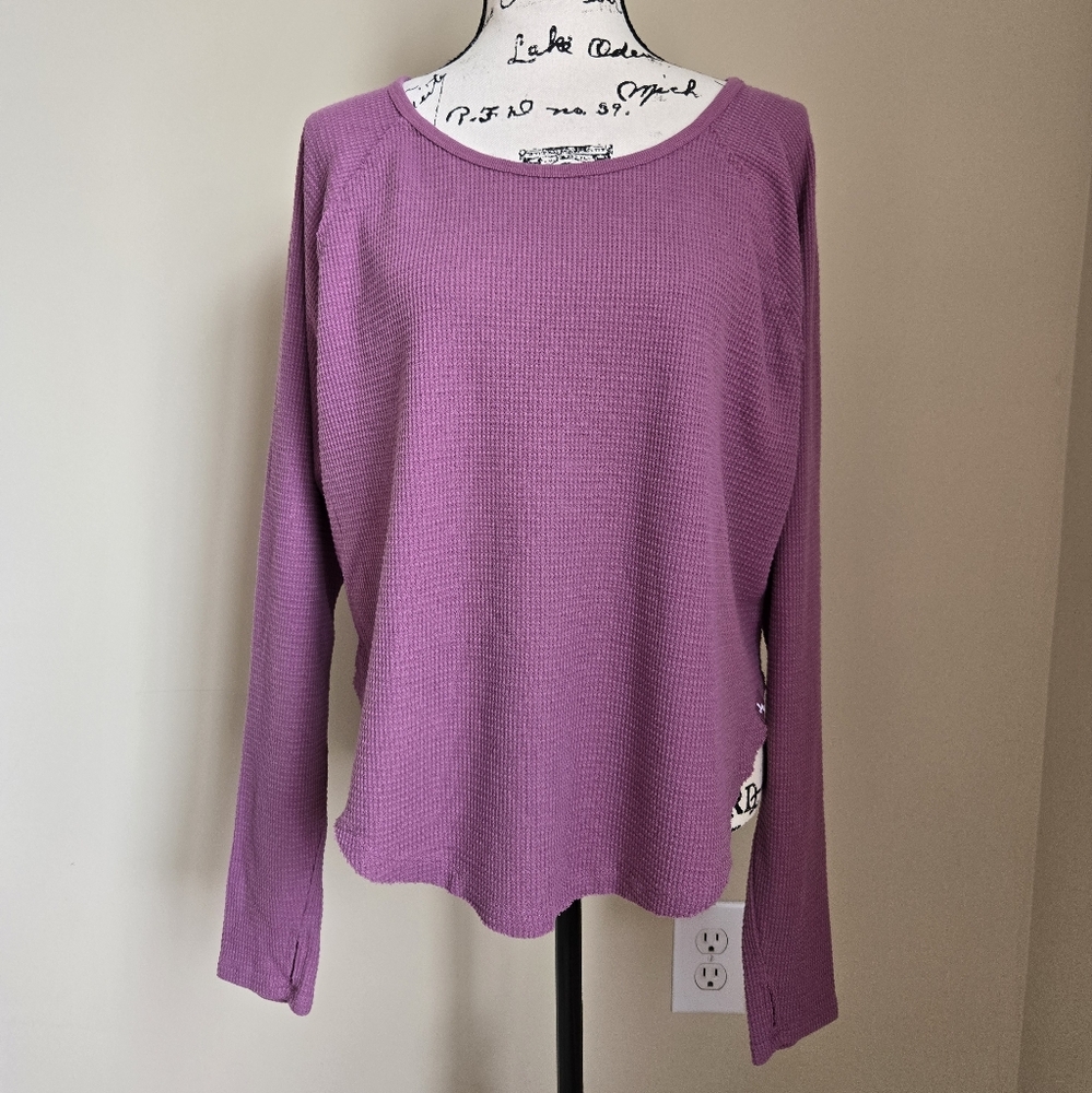 Joylab Waffle Knit Thermal Top Womens XL purple High Low Casual Comfort